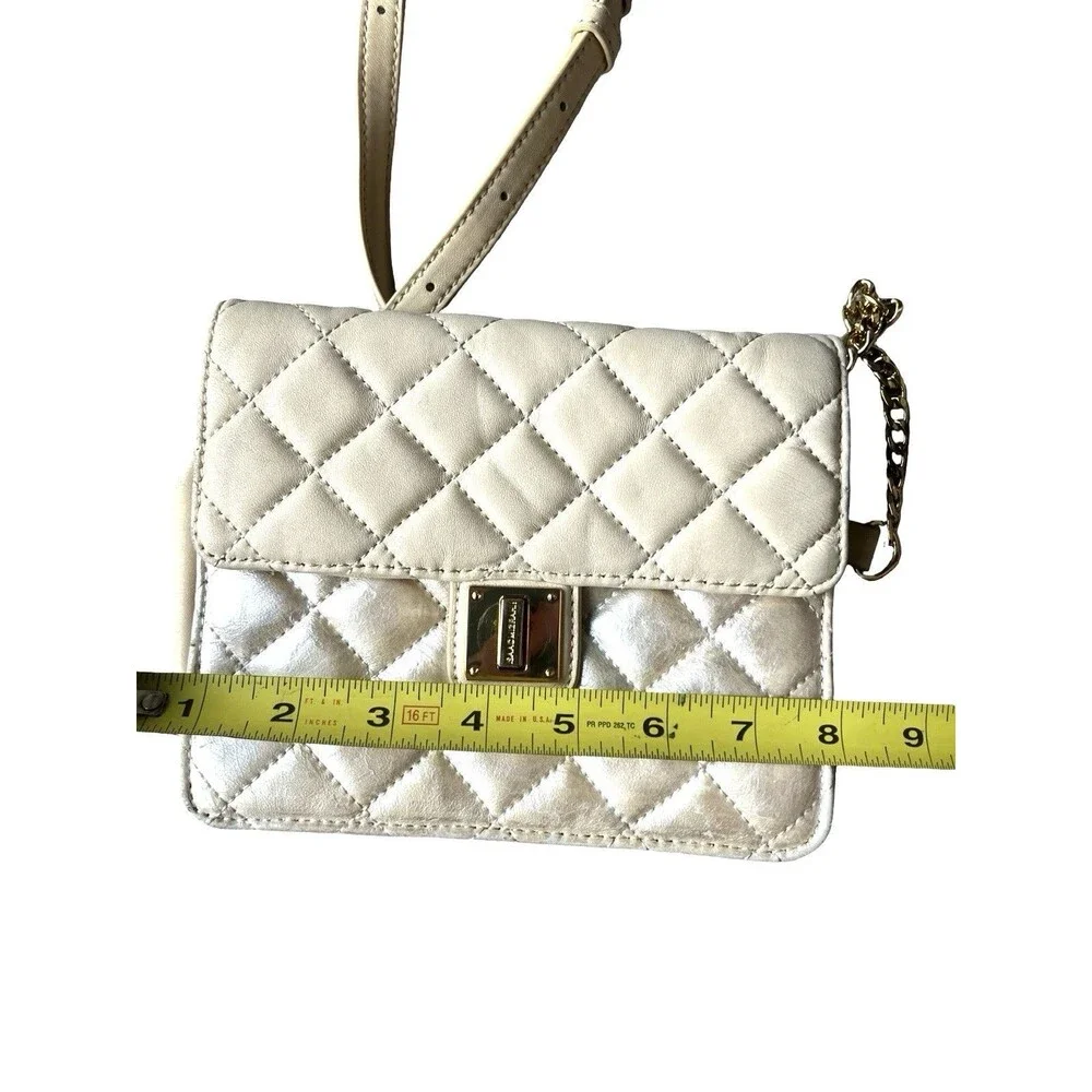 Isaac Mizrahi Ivory Quilted Crossbody Bag Gold Turn Lock Chain Strap Purse